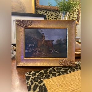 Vintage Style Man w/Dogs Fox-hunting print in Vintage Style Gold Frame